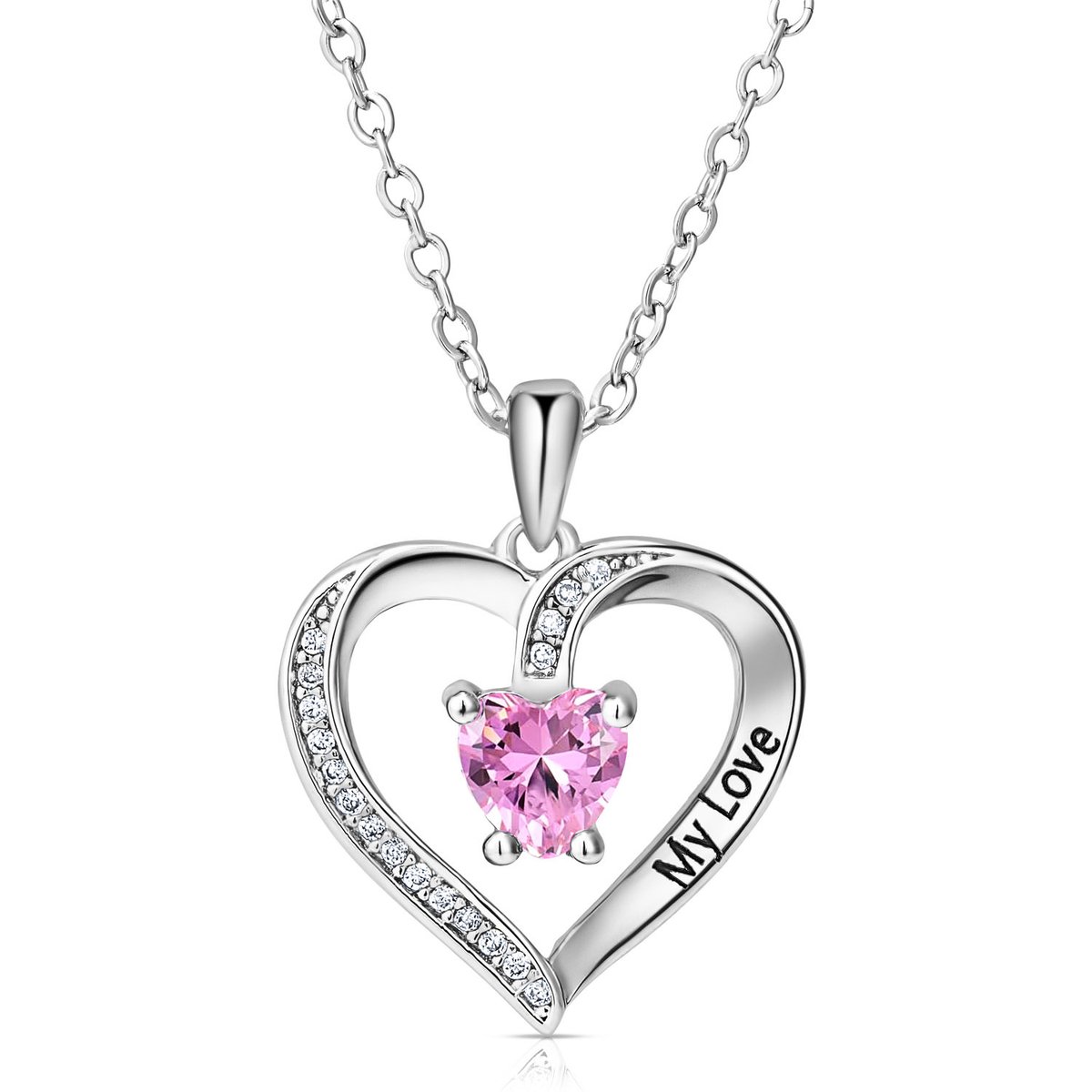 Juwelium Ketting + Flowerbox Geschenkset | Luxe My Love Roze Hart Ketting met Zirkonia | Perfect Cadeau voor Vrouw, Vriendin, Moeder, Dochter