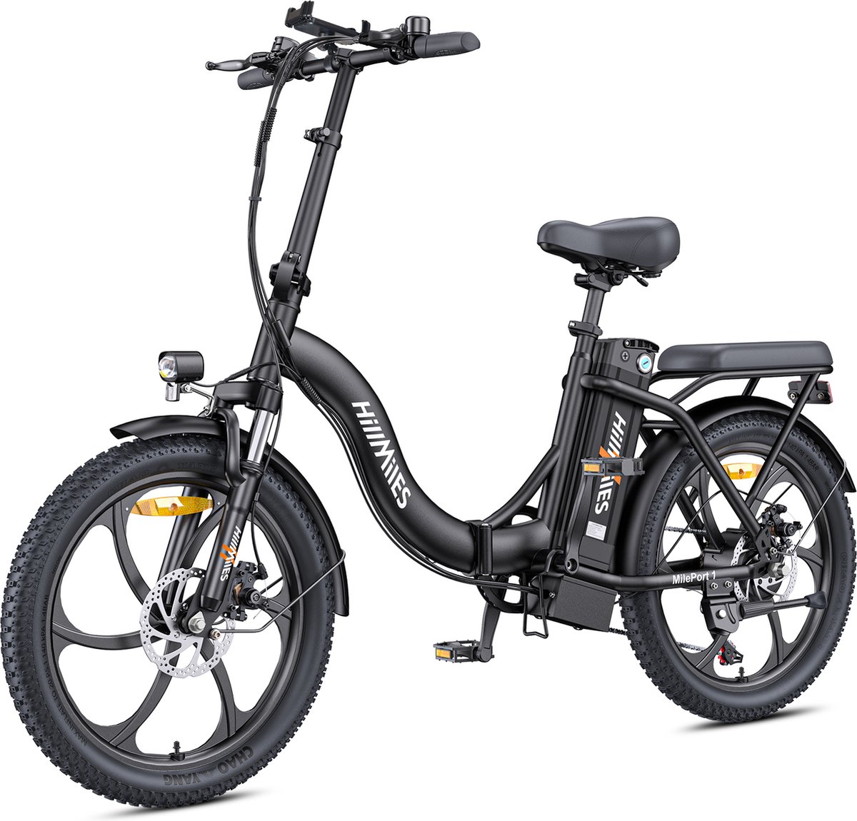 Hillmiles MilePort 1 Elektrische fiets - Actieradius 60km - Verwijderbare batterij 36V13Ah - Motor 250W - Shimano 7 versnellingen - 20 Inch opvouwbare City Commuter E-Bike - Zwart