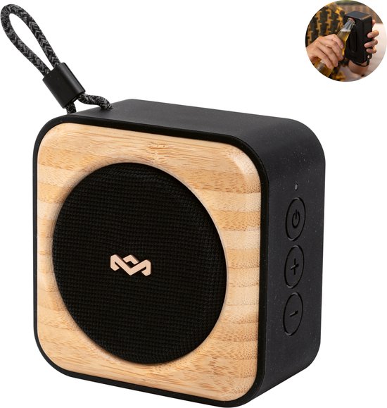 House of Marley Roots bluetooth speaker - Draadloze compacte speaker - Ingebouwde Flesopener - Waterproof - 10 uur Batterijduur - Gemaakt van Duurzame Materialen - Zwart