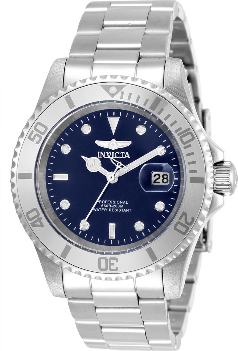Invicta Pro Diver 34023 Heren Horloge - Waterdicht - Analoog - Quartz Uurwerk - Roestvrij Staal met blauwe Wijzerplaat - 40mm