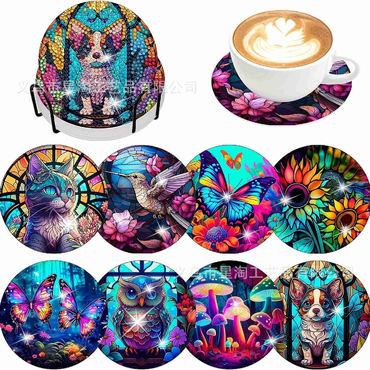 VDTOYS® DIAMOND PAINTING voor volwassenen - Fantasy - Onderzetters - Coasters - Onderleggers - Ronde steentjes - 8 stuks - Compleet Hobbypakket - u koopt hier set I- Fantasy design