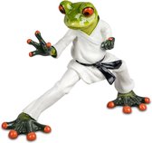 Beeldje kikker vechtsporter, judo teakwondo - polyresin groen 16 cm hoog