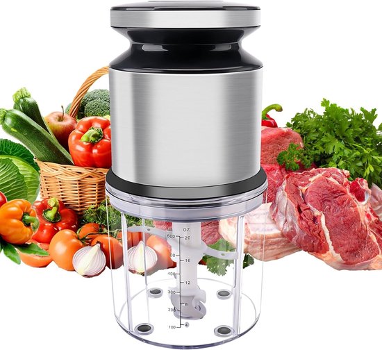 DailySuppliess® Elektrische Groentesnijder Multifunctioneel - Vleesmolen - Gehaktmolen - Uiensnijder - Zilver met Transparant — afbeelding 2
