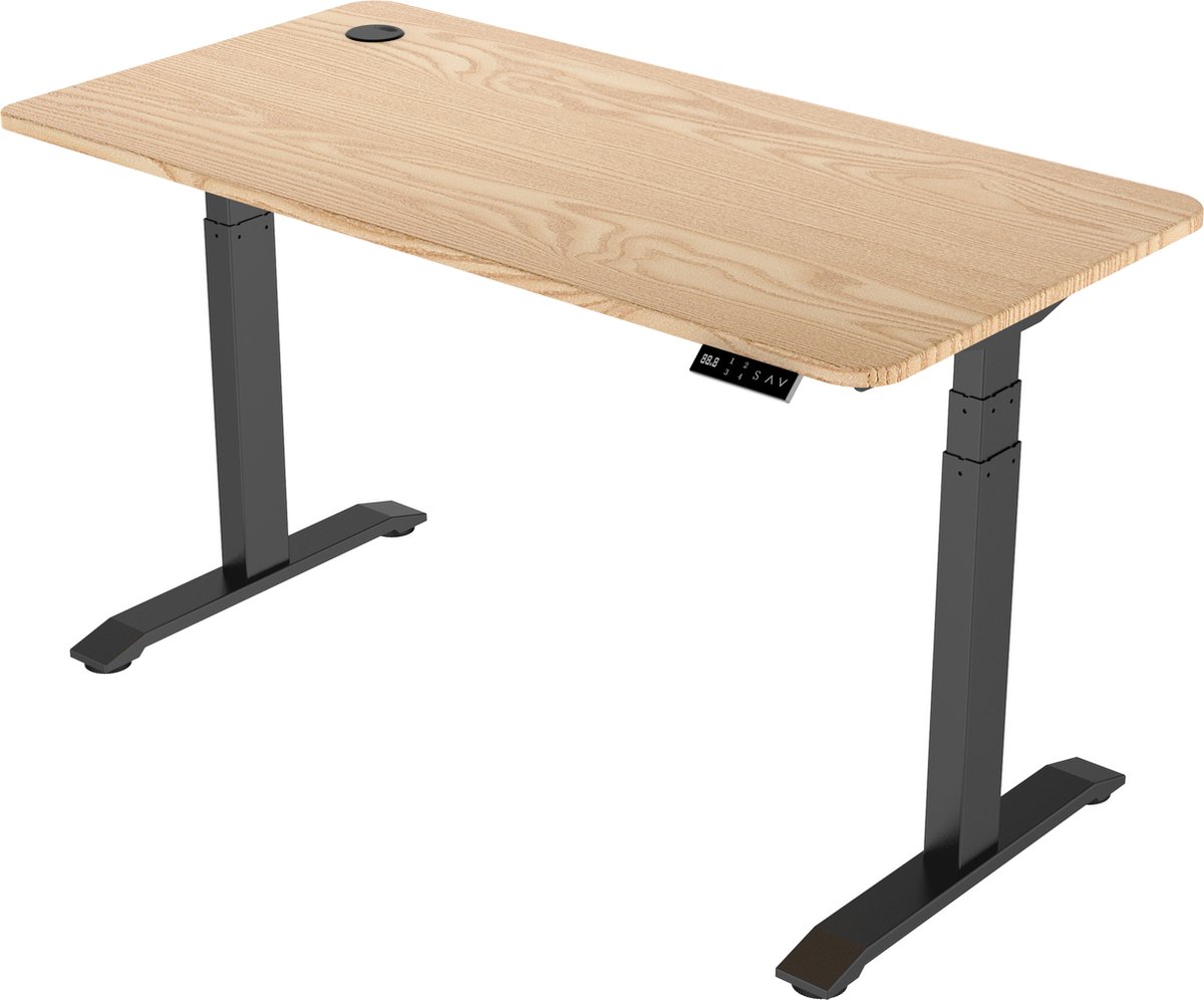 Elektrisch Verstelbaar Zit-Sta Bureau | Ergonomisch, Stijlvol en Kwalitatief | 160 x 70 cm Zwart - Naturel Eiken | NPR Hoogte 65 - 130 cm