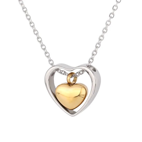 Néerlandais Duvall | Pendentif frêne acier inoxydable coeur argent & or| y compris la chaîne et le jeu de remplissage| Cendres en forme de coeur pour urne / bijoux en cendres|
