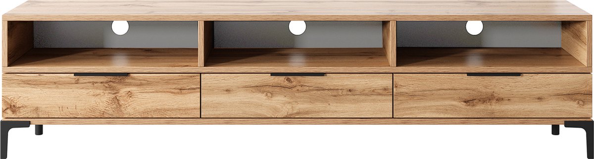 Selsey - RIKKE - TV-meubel met drie planken en uitsparingen met verlichting - 160 cm - Wotan eik