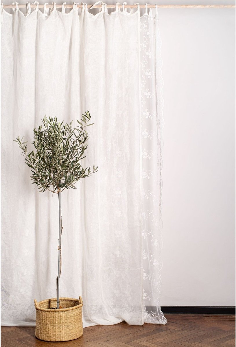 Gordijn | Helene - Kant met Rozenmotief - Velvet Linten - Gebroken Wit - 180x280 cm