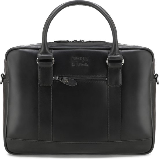 BUCKLE & SEAM Cuir Sac de bureau Sac d'ordinateur portable pour ordinateur portable Everett Dot Business Bag Black Noir