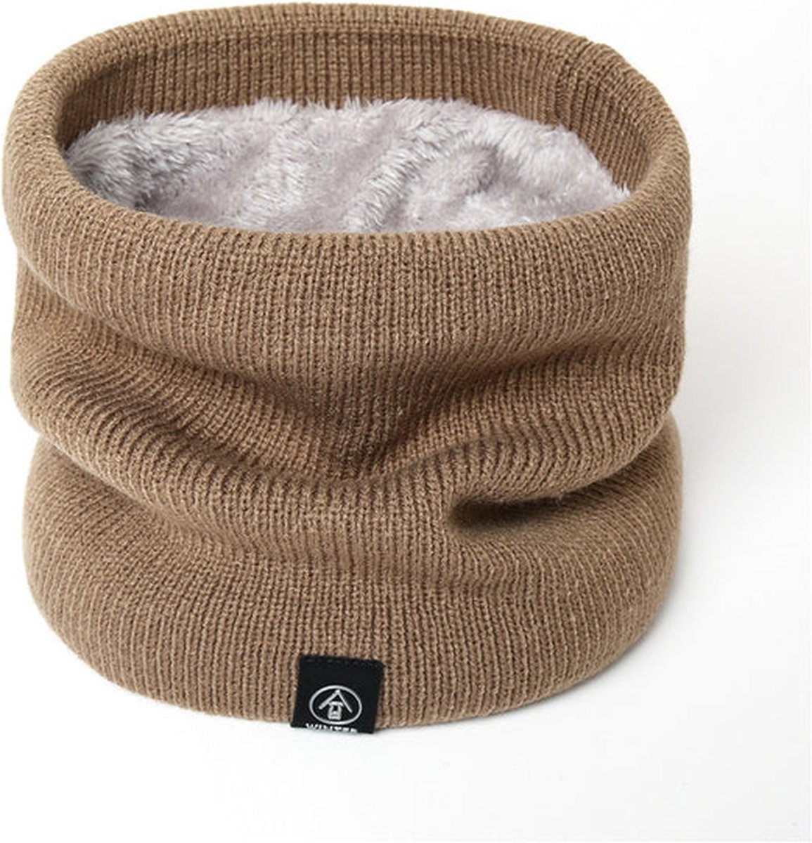Winter - gevoerde Nek sjaal- Nekwarmer - Halswarmer - Motor - Colsjaal - Col - met voering - imitatiebont - windbescherming - gezichtbescherming - Kleur: Bruin ( Khaki)