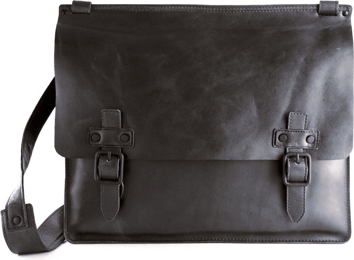 HAROLD'S Leren Business tas Schoudertas met laptopvak Aberdeen Messengerbag Black Zwart