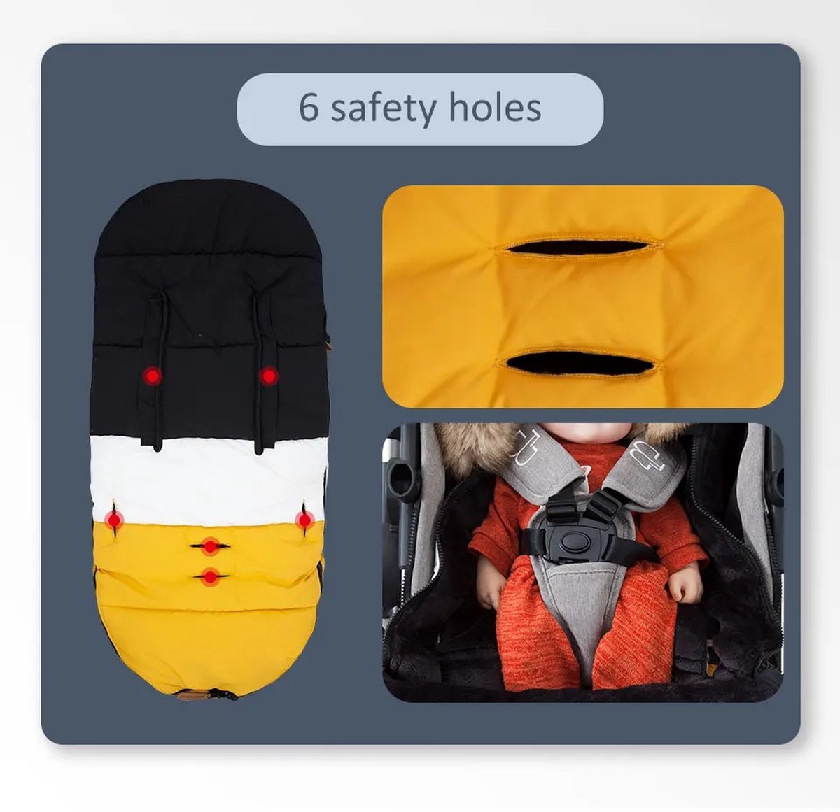 Voetenzak - Universeel - Voetenzak voor Kinderwagen/Buggy - 0-24 Maanden - Zwart - Warm en Windproof - 4 Openingen - 2 Ritsen - Zwart - Flanel - Warm en Wasbaar – foto 5
