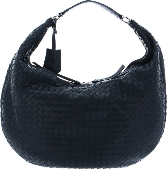 abro Cuir Sac à épaule Leather Piuma Weaving Hobo Bag Nana Navy Bleu