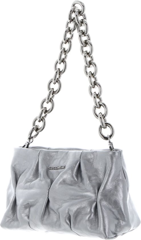 COCCINELLE Cuir Sac à épaule Sac à main Ophelie Goodie Rock Handbag Craquele Leather Silver Argenté