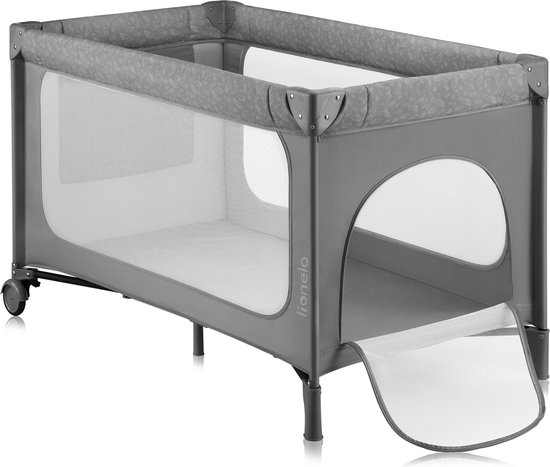 Lionelo Jasmin Easy Fold Campingbedje - Snel opvouwbaar systeem - 2 matrashoogtes (T25) - Zijdeur met rits - Gaaswanden - 2 wielen met rem - Stalen frame - Reistas inbegrepen - 0-36 maanden - Reisbedje met zijvak - Compact & draagbaar van LIONELO — afbeelding 3