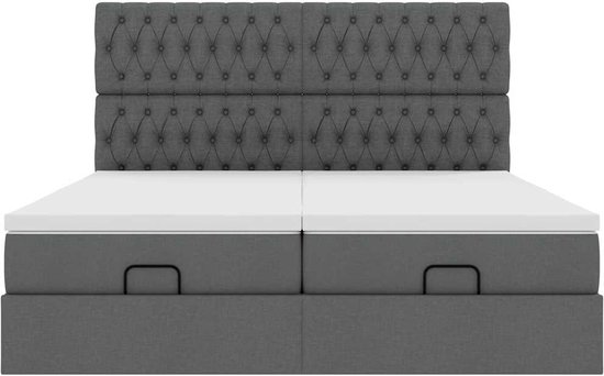 vidaXL Lit ottoman avec matelas et lumières LED, 200 x 200 cm, tissu, gris foncé