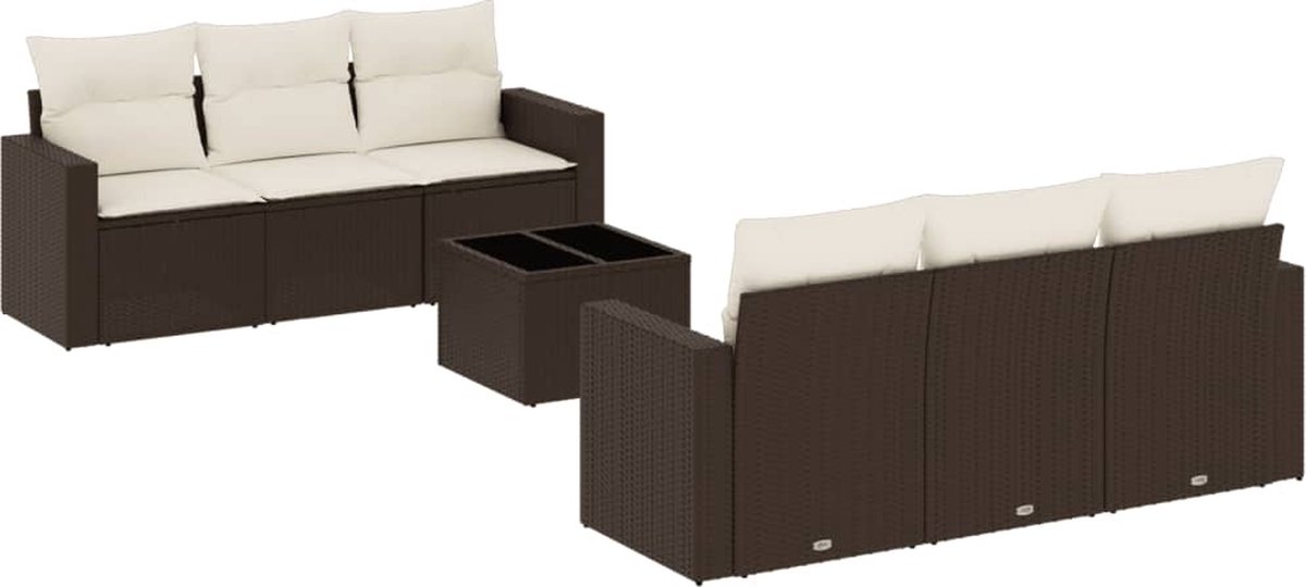 vidaXL 7-delige - Loungeset - met - kussens - poly - rattan - bruin