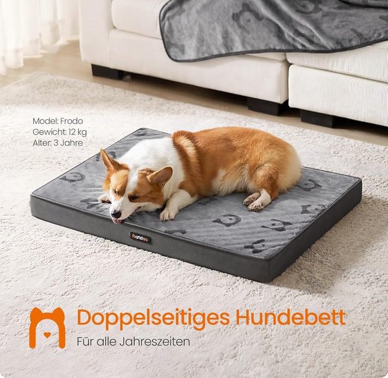FurnStar - Hondenbed - Hondenkussen - Wasbaar - Hondenmat - Afneembaar - Waterdicht - Voor middelgrote honden - 91 x 68 x 8 cm - maat L - Grijs