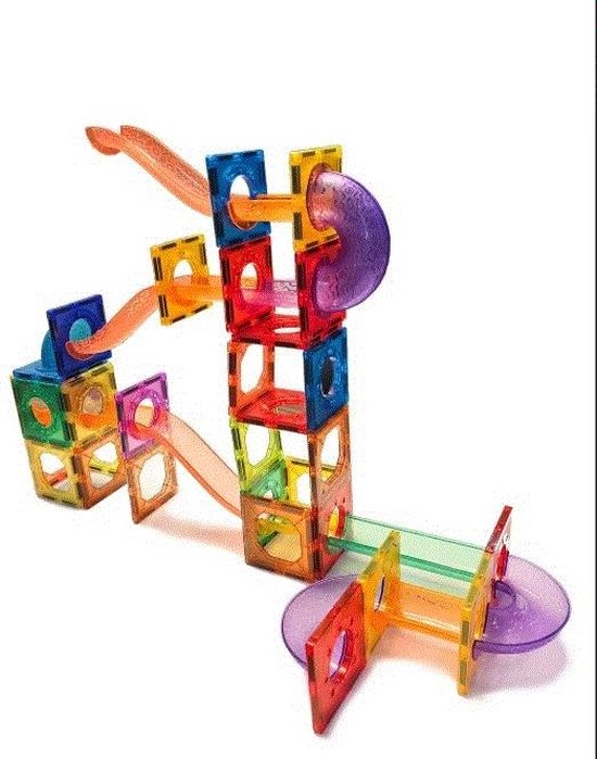 Brickkies®, Magnetisch Speelgoed, Magnetic Tiles, Bouwpakket, Knikkerbaan, Marble run, constructiespeelgoed, Montessori speelgoed, Magnetische Tegels/Blocks, , 100 stuks inclusief handleiding in handige opbergdoos.
