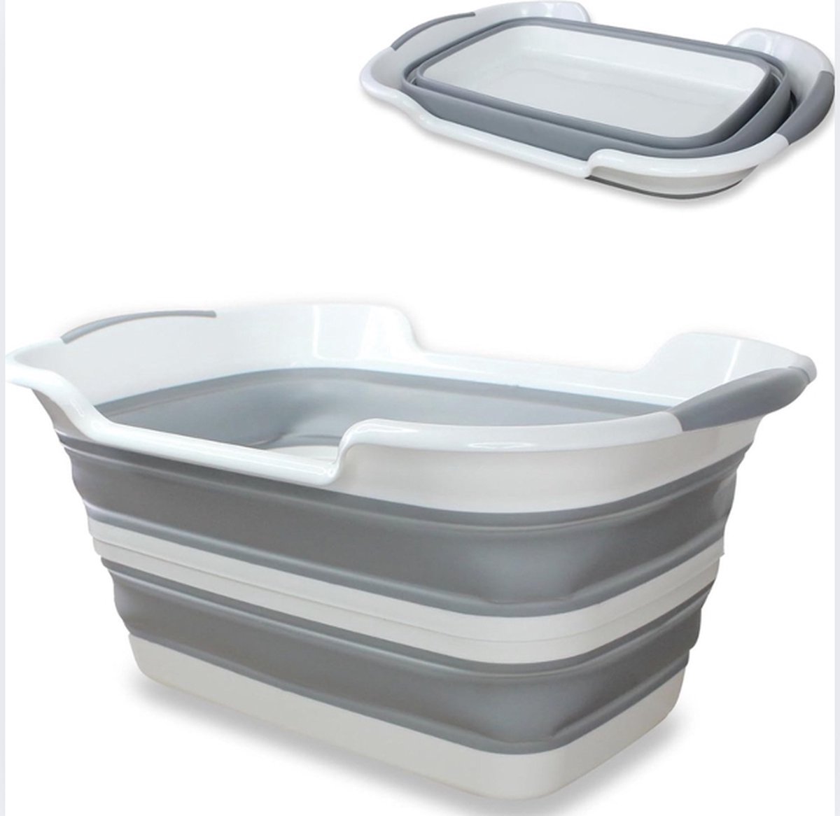 Goedkoopste Opvouwbare maxi-wasmand, 2 handgrepen, inhoud 27 liter, opvouwbare opbergkist of compacte reinigingsbak, rubber, 60 x 39 x 27 cm