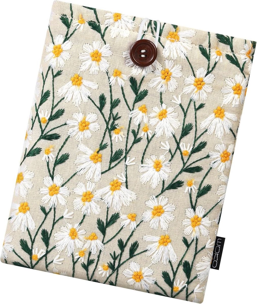 Embroidered Daisy Padded Sleeve Pouch for 6-7 Inch Kindles - Beige