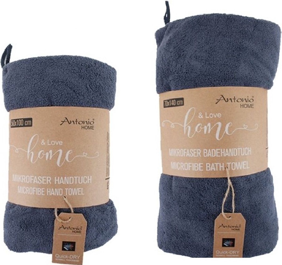 2 Delige handdoeken set - Microvezel handdoek 50x100 cm en 70x140 cm – Zachte sneldrogende handdoek – Donkergrijs