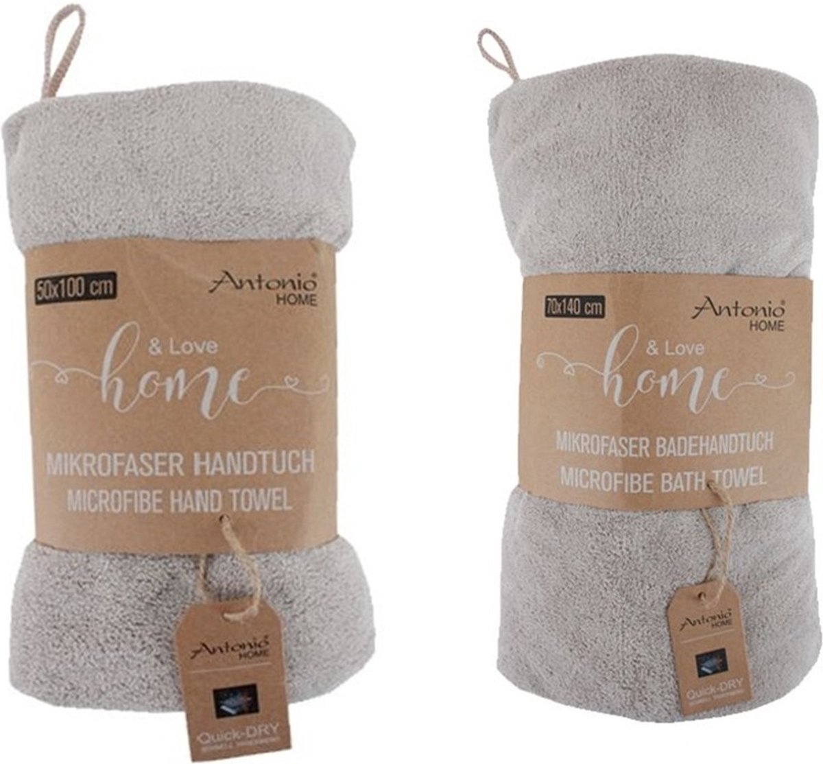 2 Delige handdoeken set - Microvezel handdoek 50x100 cm en 70x140 cm – Zachte sneldrogende handdoek – Beige