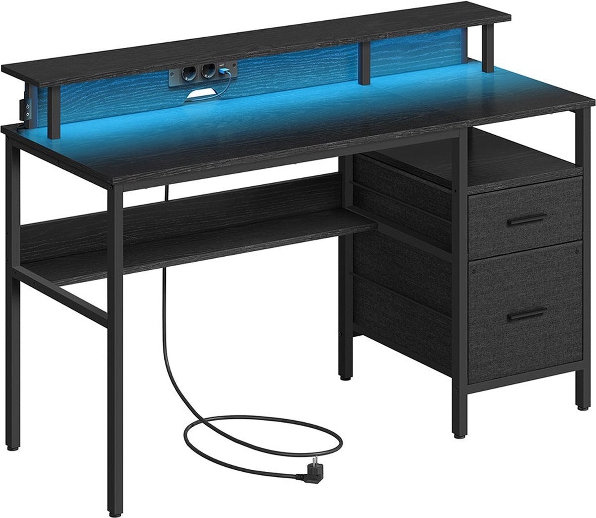 Ebony Zwart Bureau met Laden - Thuiskantoormeubilair - Opbergeenheid - Monitorverhoger - 110 cm x 65 cm x 13,5 cm - 24 kg