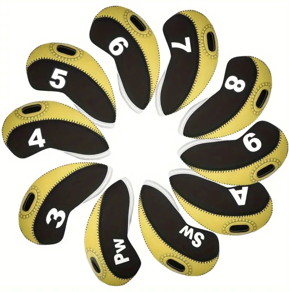 Bovista Golfclub Headcover - Covers - Beschermers - Golfset - Zwart & Geel - 10 Stuks