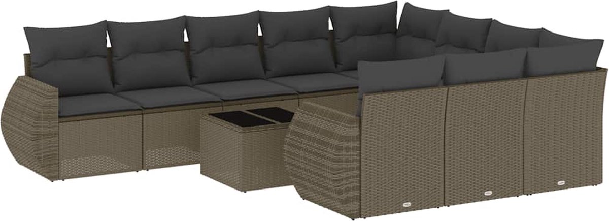 vidaXL 11-delige - Loungeset - met - kussens - poly - rattan - lichtgrijs