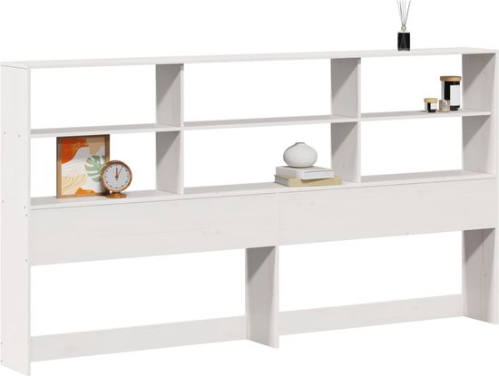 The Living Store Tête de lit avec rangement 180 cm pin massif blanc - Tête de lit - Décoration de lit - Tête de lit en bois - Tête de lit avec rangement - Sol chambre