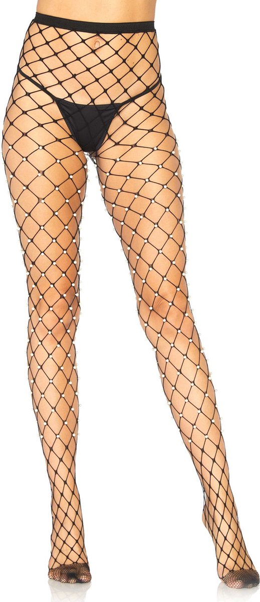 Luxe netkous met parels - visnet - panty - visnet panty met hoge taille - one size