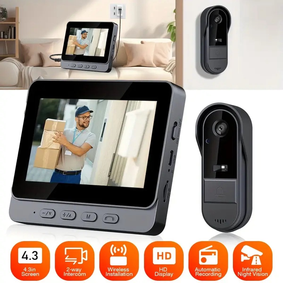UTTASU 4.3 Display Deurbel HD Video Monitor