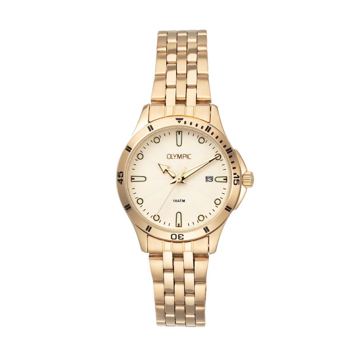 Olympic OL72DDD014 Quinn Dames Horloge - Mineraalglas - Staal - Goudkleurig - 28 mm breed - Quartz - Vouw-Vlindersluiting - 10 ATM (zwemmen)