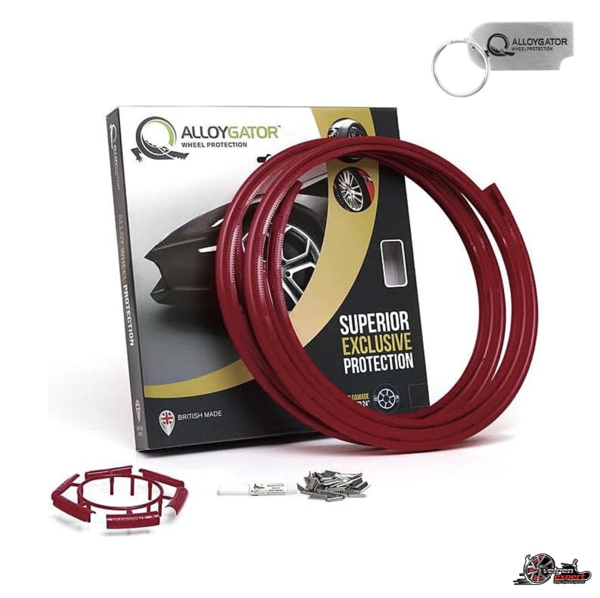 Alloygator Velgbescherming + Sleutelhanger | Donker Rood | Stoeprand Bescherming | EXCLUSIVE (12-24" inch)
