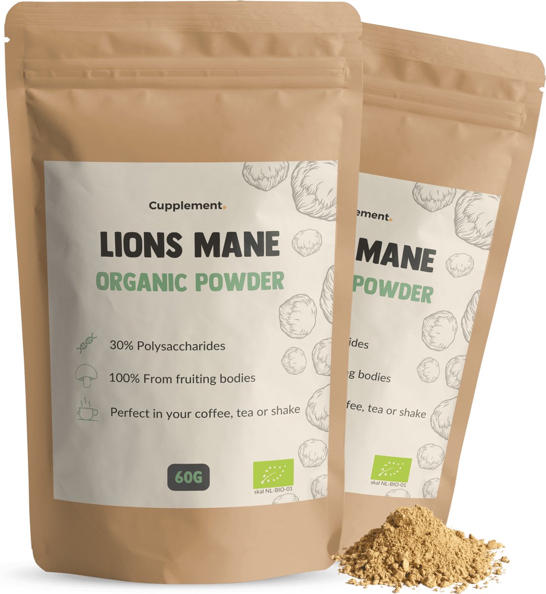 Goedkoopste Cupplement Lion's Mane Paddenstoel Poeder 60 Gram – Biologisch Hericium Erinaceus – Focus, Geheugen, Weerstand & Vitaliteit – Zonder Toevoegingen – Laboratoriumgetest – Past Door Brievenbus – Gratis Scoop – Geen Capsules of Extract – Leeuw