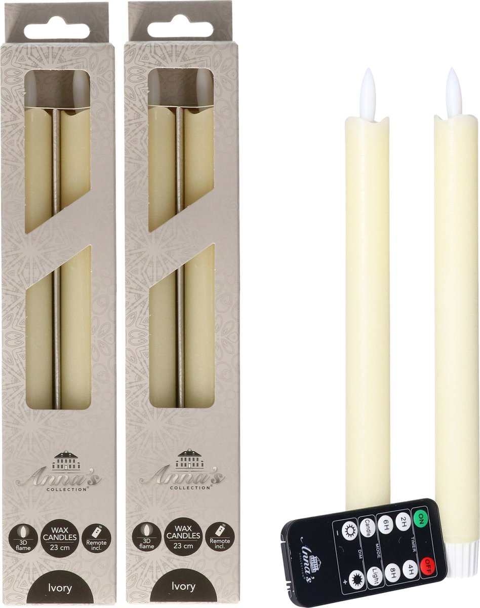 Anna's Collection LED dinerkaarsen - 6x - ivoor - 23 cm - met afstandsbediening Creme