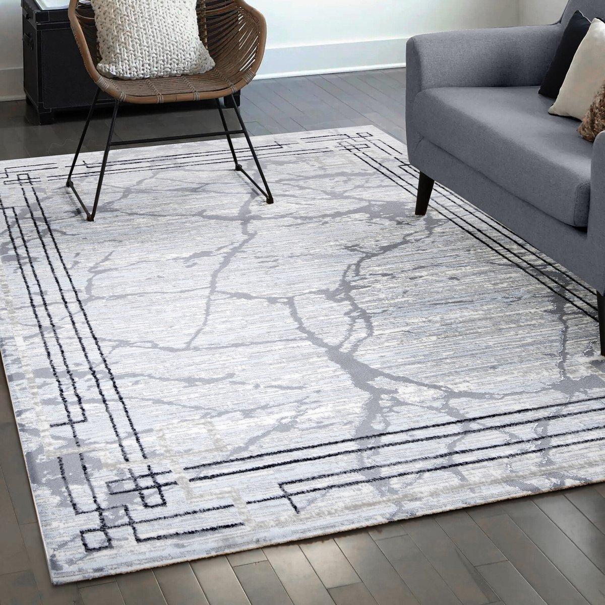 Muratap Fashion Relax Marmer Laagpolig Vloerkleed Lichtgrijs- 160x220 CM