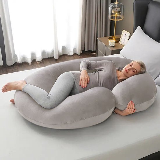 Earkings Zwangerschapskussen Zijslaapkussen 140x70cm C-vorm met Afneembare hoes - Body Pillow lichtgrijs van Earkings — afbeelding 4
