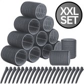 RENALUX - Haarrollers XXL Set - Krulspelden - Heatless Curls - Haar Rollers Zelfklevend - Kleefrollers - Haarrollers Groot voor krullen - Krullen zonder Hitte - Zwart - XXL Set