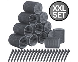 RENALUX - Haarrollers XXL Set - Krulspelden - Heatless Curls - Haar Rollers Zelfklevend - Kleefrollers - Haarrollers Groot voor krullen - Krullen zonder Hitte - Zwart - XXL Set