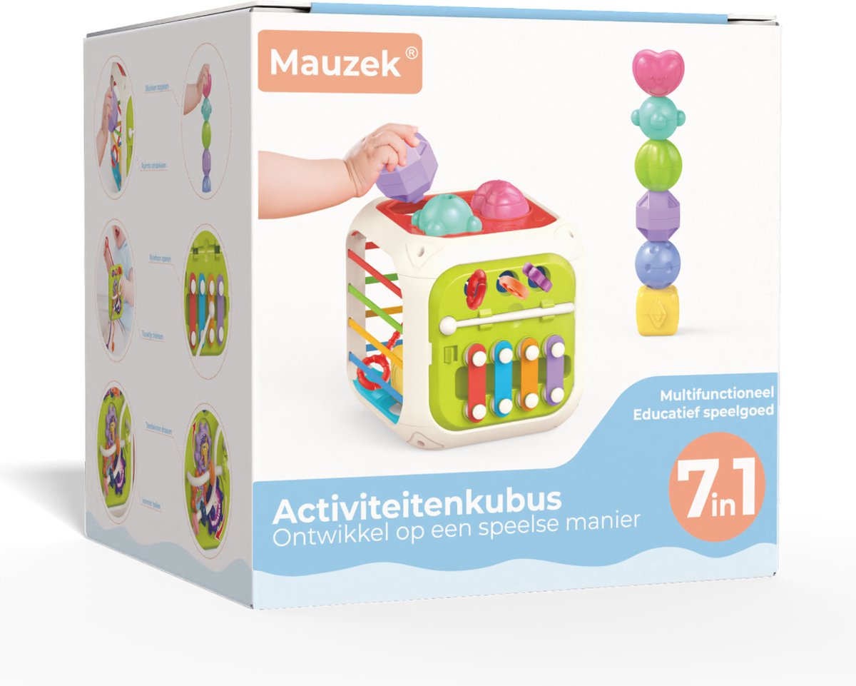 Mauzek® Activiteiten Kubus 7in1 – Montessori Speelgoed – Kinderspeelgoed – Blokkendoos – Speelkubus – Sensorisch Speelgoed – Educatief Speelgoed – Motorisch – Peuter Speelgoed – Jongens – Meisjes – Voor onderweg – 1 jaar – 2 jaar – 3 jaar – 4 jaar