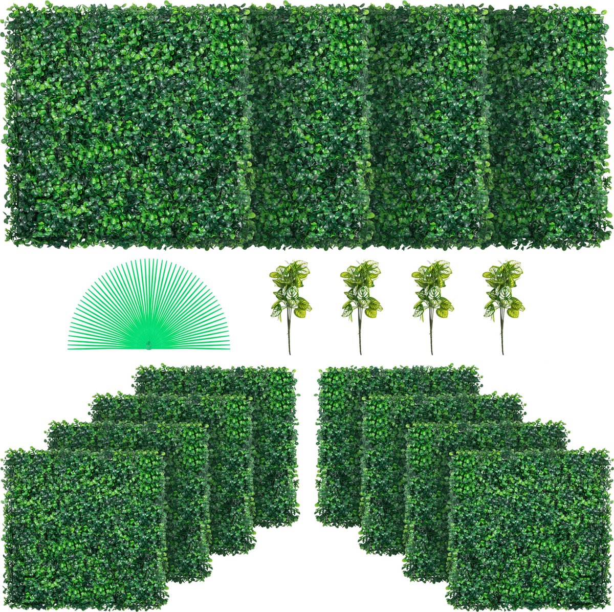 VEVOR Kunstmatig Buxus Hegpaneel, 12 Stuks, 50,8 x 50,8 cm, Kunstmatige Heggen, Kunstmatige Buxusomheining, Nep Klimop Realistisch Effect Groene Plastic Decoratie voor Tuinen en Werven, 4 cm Dikte