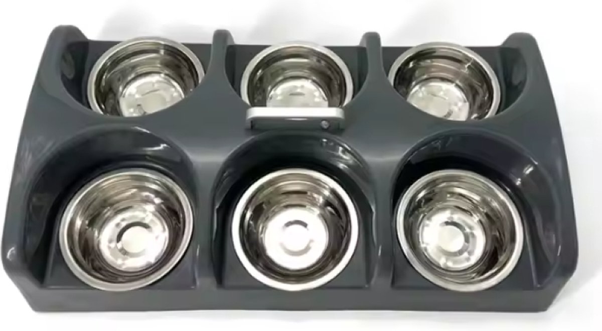 Puppy voertray met 6 voerbakjes RVS - Stevig kunststof met handgreep - Hondenkennel Hondenfokker