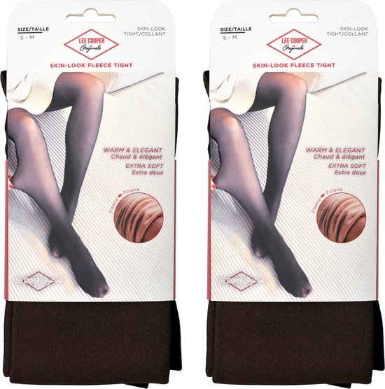 Twee verpakkingen Lee Cooper fleece panty's in beige en zwart.