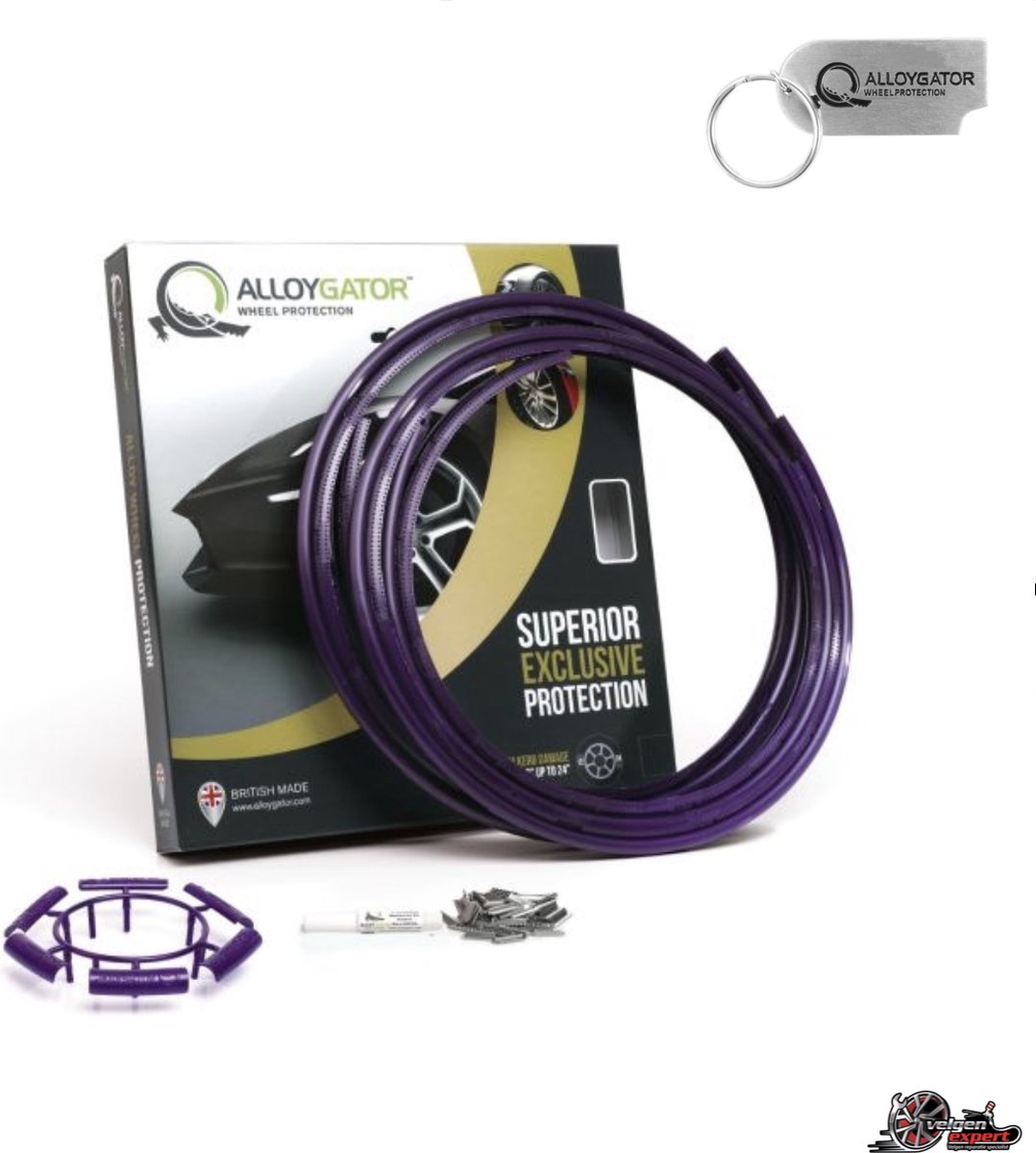 Alloygator Velgbescherming + Sleutelhanger | Paars | Stoeprand Bescherming | EXCLUSIVE (12-24" inch)