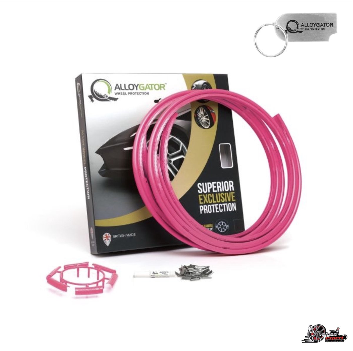 Alloygator Velgbescherming + Sleutelhanger | Roze | Stoeprand Bescherming | EXCLUSIVE (12-24" inch)