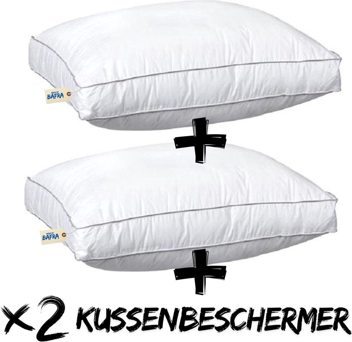 Bafra Hoofdkussen - Hoofdkussen Set van 2 - + gratis 2x kussenBeschermer | 50x60x10 cm - Hotelkwaliteit Hoofdkussens - Geschikt voor rug-, zij- en buikslapers - Katoenen Tijk