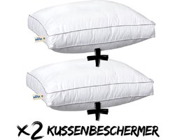 Bafra Hoofdkussen - Hoofdkussen Set van 2 - + gratis 2x kussenBeschermer | 50x60x10 cm - Hotelkwaliteit Hoofdkussens - Geschikt voor rug-, zij- en buikslapers - Katoenen Tijk