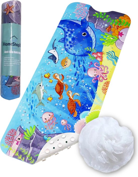 HSXL - Antislipmat - 100x40CM - Incl. Netspons - Antislip Douchemat / Badmat voor Kinderen met Zuignappen – Mat voor in bad – Anti Slip Douche Cabine Mat – Mat voor in de Badkamer - Badkamer accessoires
