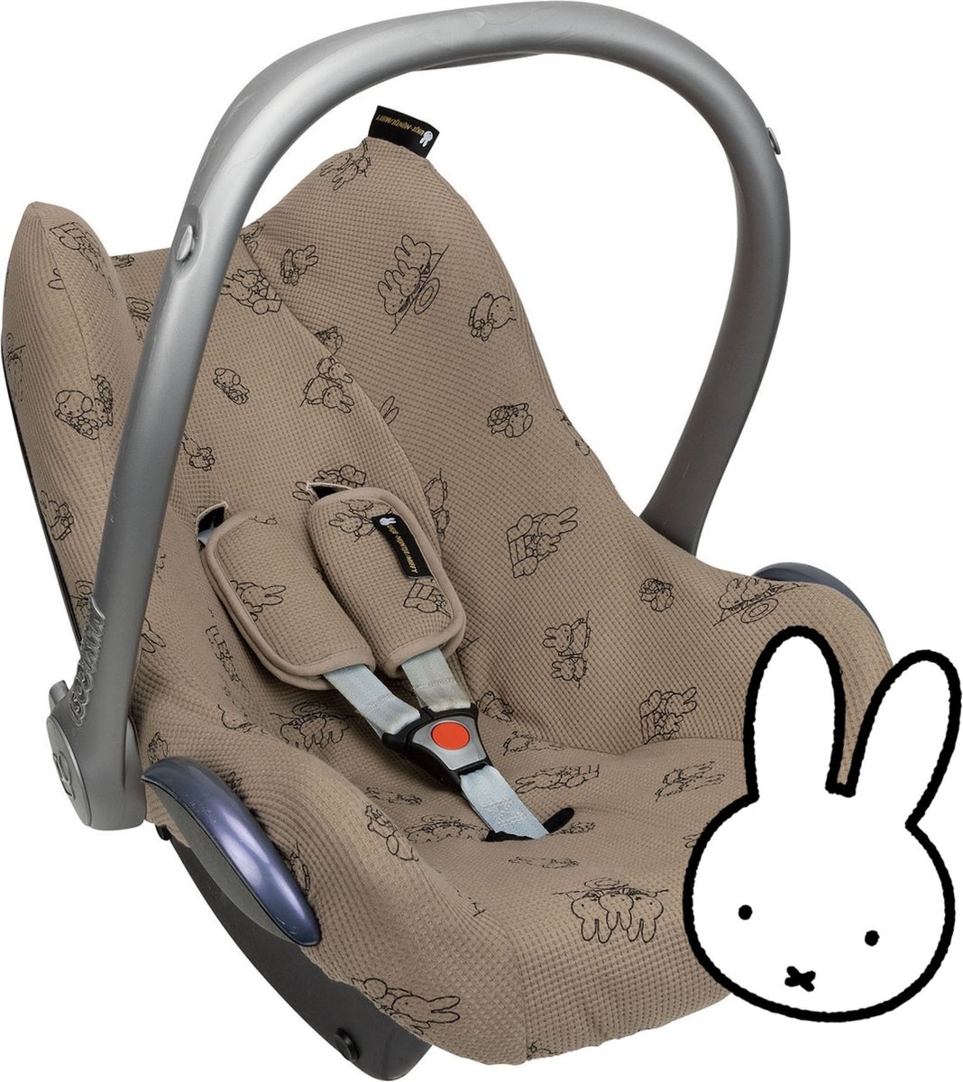 Ukje-Nijntje Hoes voor Maxi Cosi Pebble Cabriofix Citi - Autostoelhoes Groep 0 - Zacht Katoen - Met Waterdichte Voering ter Bescherming van je Autostoel - Perfecte Pasvorm - Taupe Nijntje